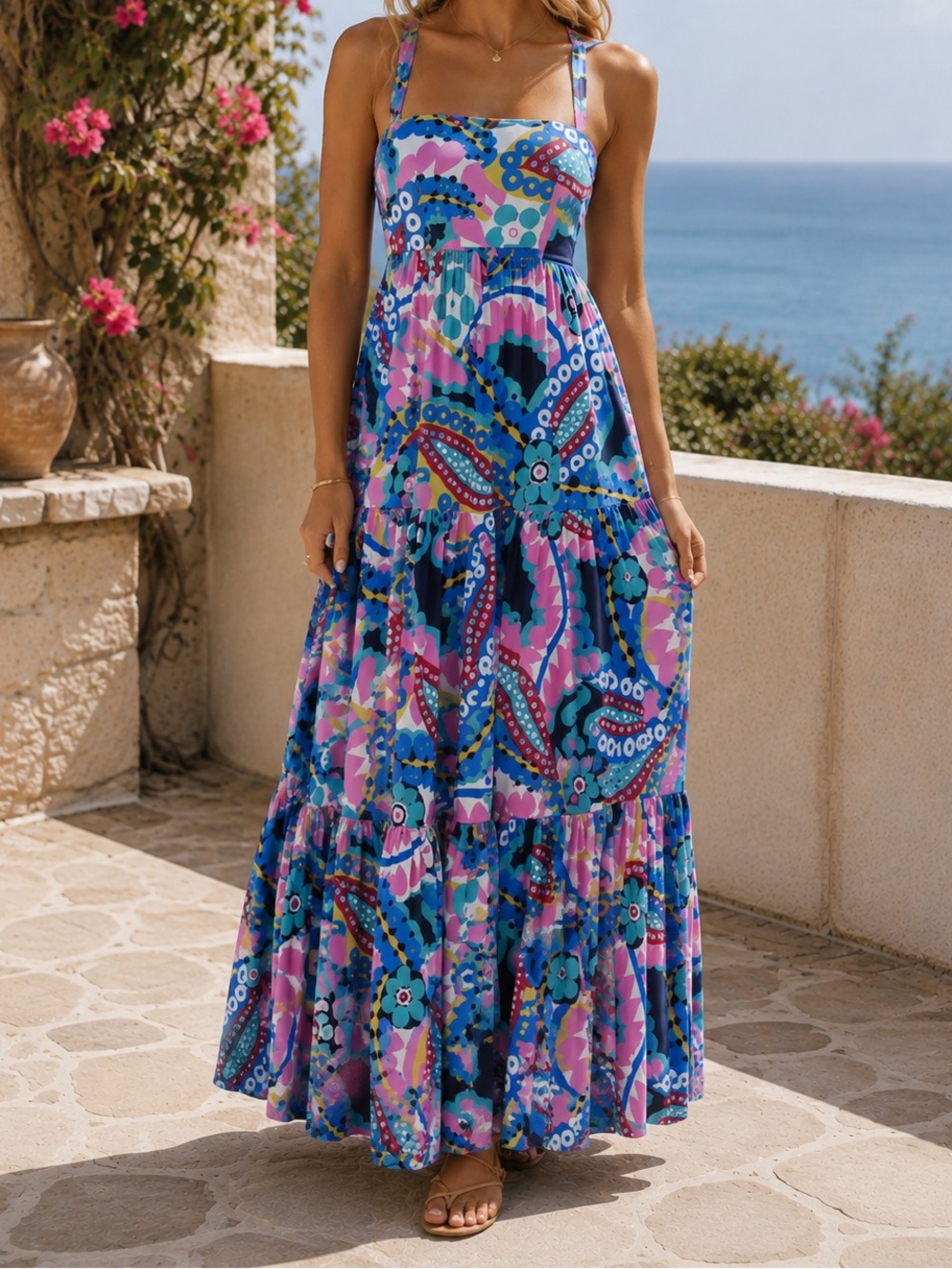 J. Crew Sz 0 Kaleidoscope Apron Maxi Dress - Picture 1 of 8